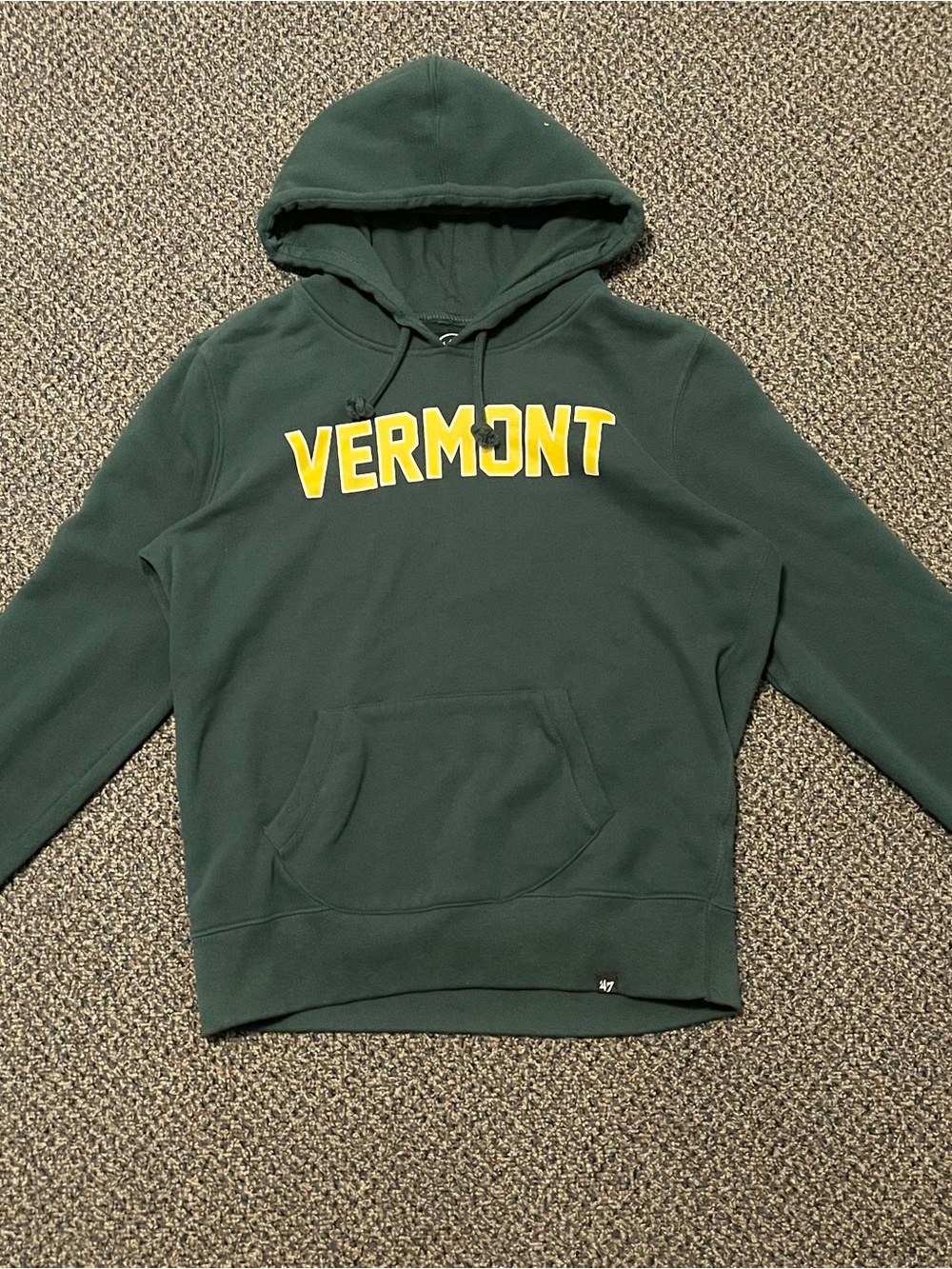University of Vermont 47 Brand Dark Green Hoodie with Yellow Vermont Lettering